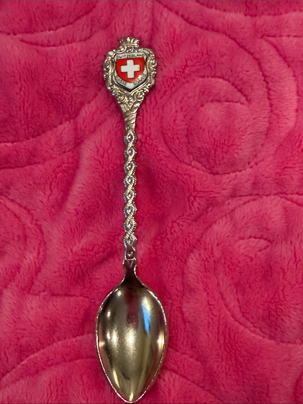 Switzerland Crest Decorative Silver Spoon - Red Accent